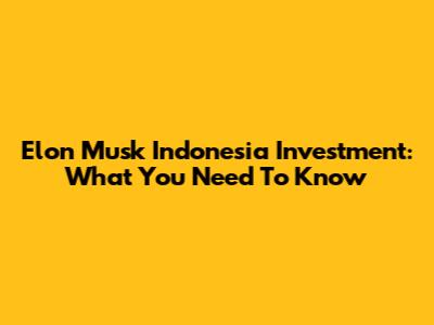 Elon Musk Indonesia Investment: What You Need To Know