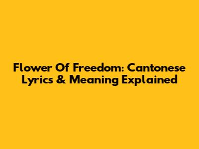 Flower Of Freedom: Cantonese Lyrics & Meaning Explained