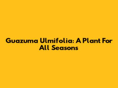 Guazuma Ulmifolia: A Plant For All Seasons