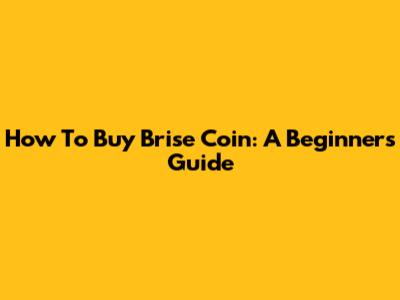 How To Buy Brise Coin: A Beginner's Guide