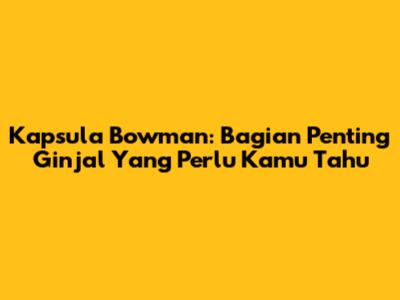 Kapsula Bowman: Bagian Penting Ginjal Yang Perlu Kamu Tahu