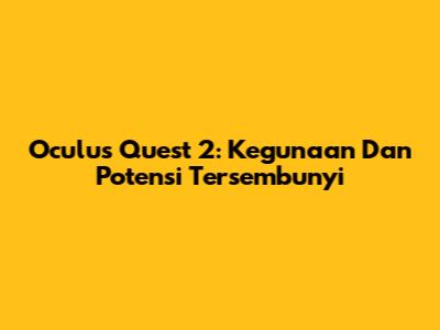 Oculus Quest 2: Kegunaan Dan Potensi Tersembunyi