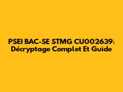 PSEI BAC-SE STMG CU002639: Décryptage Complet Et Guide