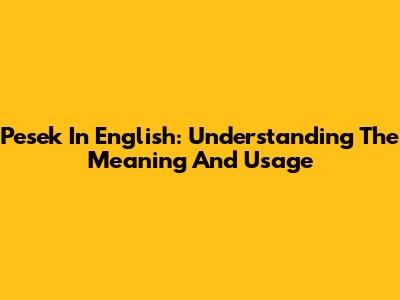 Pesek In English: Understanding The Meaning And Usage