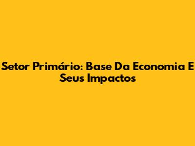 Setor Primário: Base Da Economia E Seus Impactos