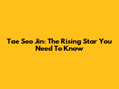 Tae Seo Jin: The Rising Star You Need To Know