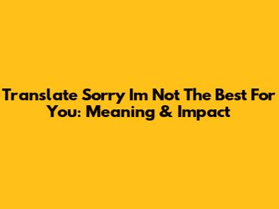 Translate 'Sorry I'm Not The Best For You': Meaning & Impact