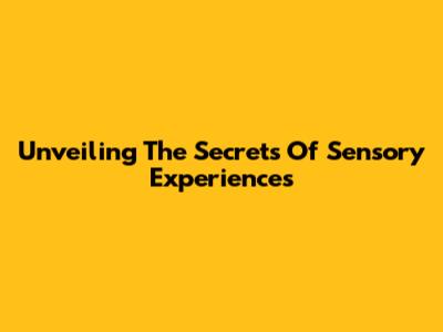 Unveiling The Secrets Of Sensory Experiences
